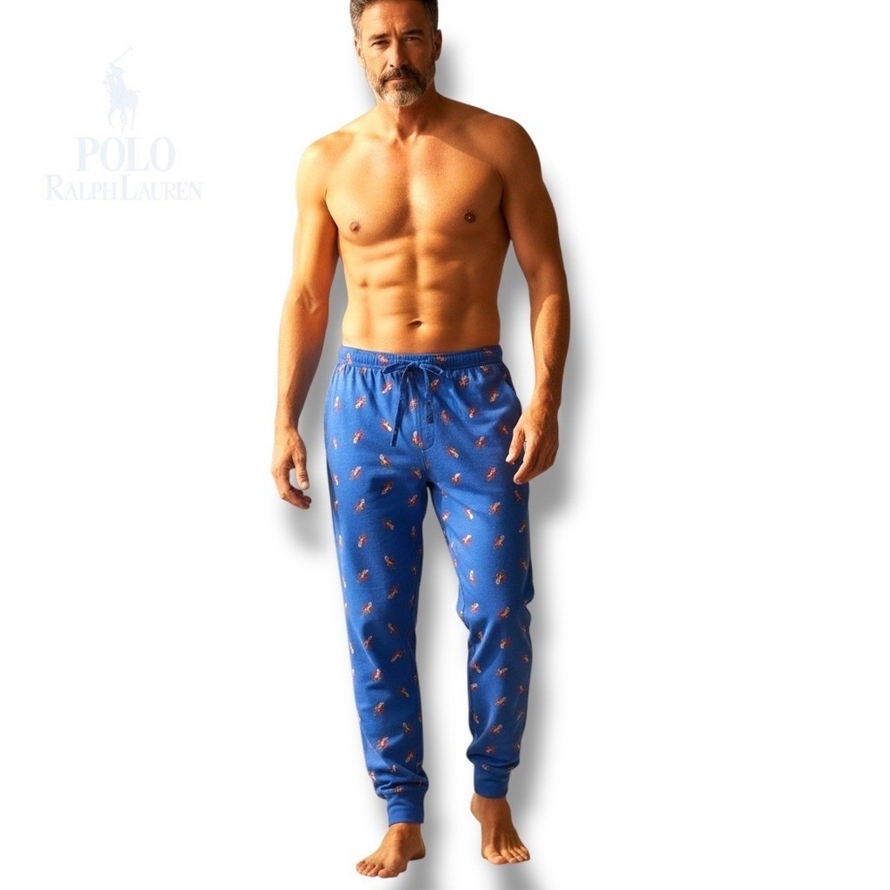 Polo Ralph Lauren Men's Blue Pajama Pants All Over Polo Bear Print Size Medium M